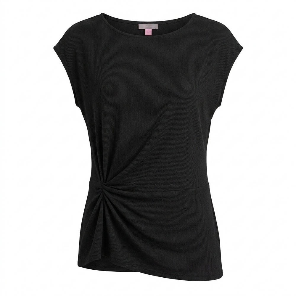 Vince Camuto 1X Black Stretch Cap Sleeve Knot Front Blouse Top Plus Size Office